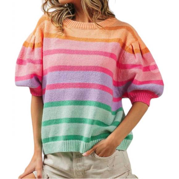 NEW BIBI puff sleeve sweater in color block - Picture 2 of 3